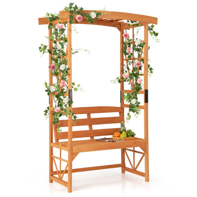 Lucktree Garden Arbor with Bench - Wooden Garden Arch Trellis for Climbing Plants Vines, 2-Person Outdoor Bench