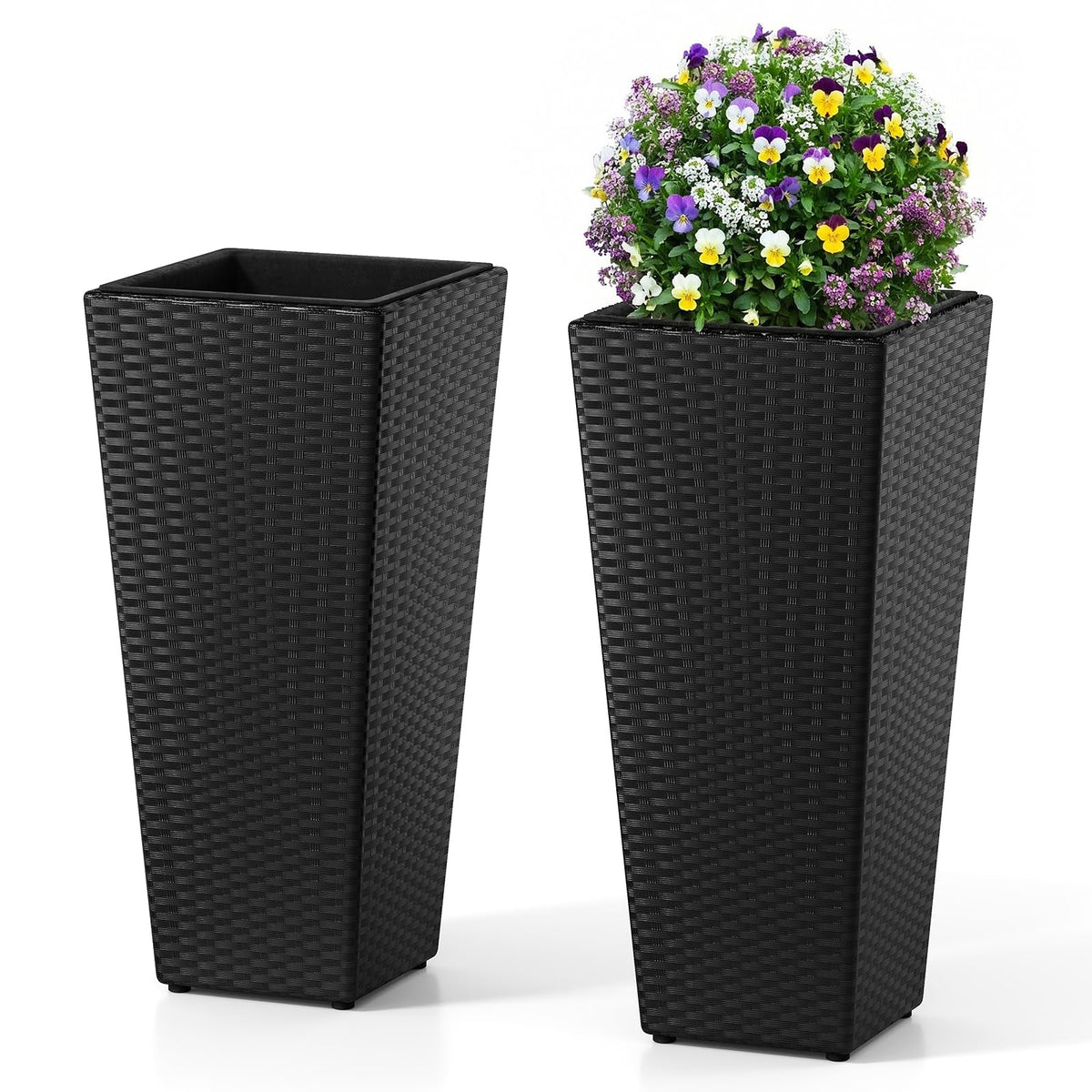 Lucktree Set of 2 Rattan Tall Plant Pots with Detachable Plastic Liners