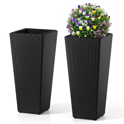 Lucktree Set of 2 Rattan Tall Plant Pots with Detachable Plastic Liners