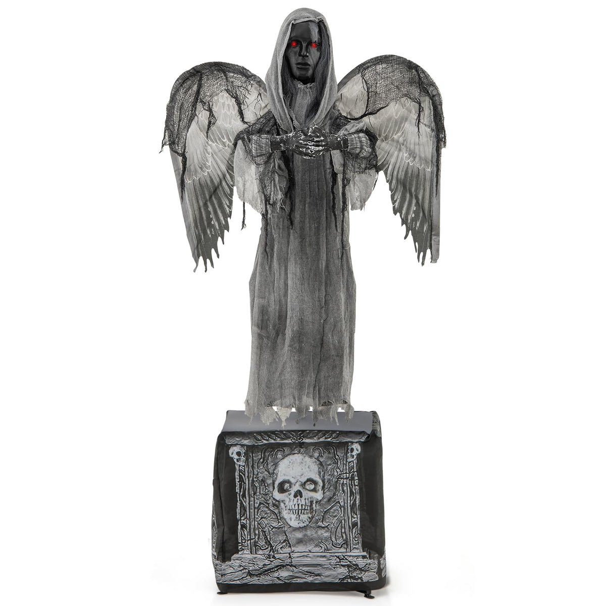 Lucktree 5.5 FT Halloween Animated Praying Angel Statue with Light Up Eyes & Shaking Wings