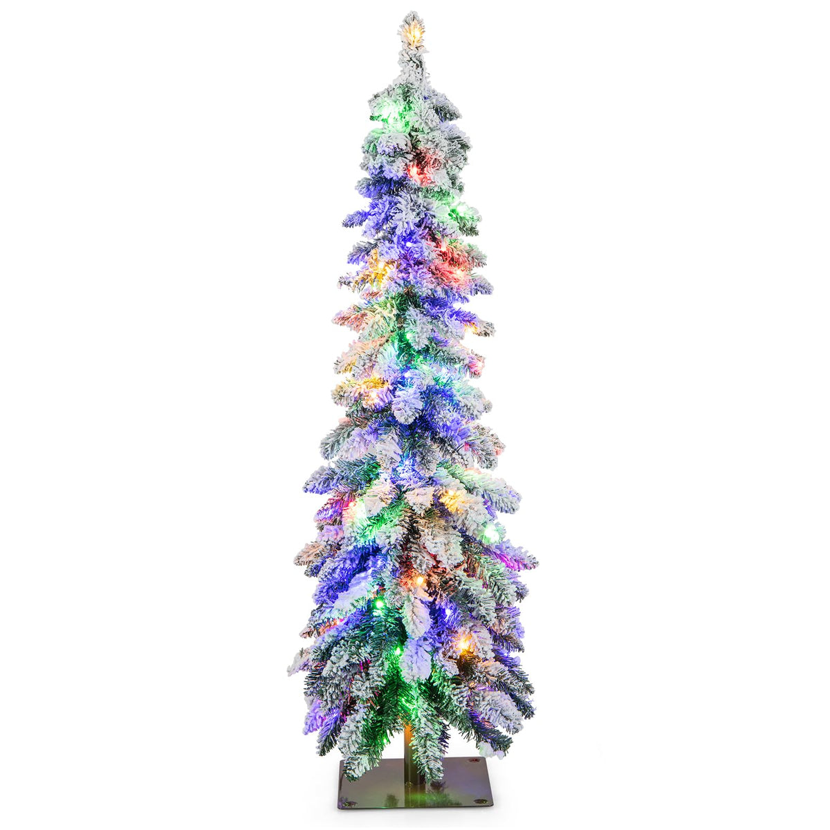 Lucktree Pre-Lit Flocked Pencil Christmas Tree Artificial Slim Xmas Tree
