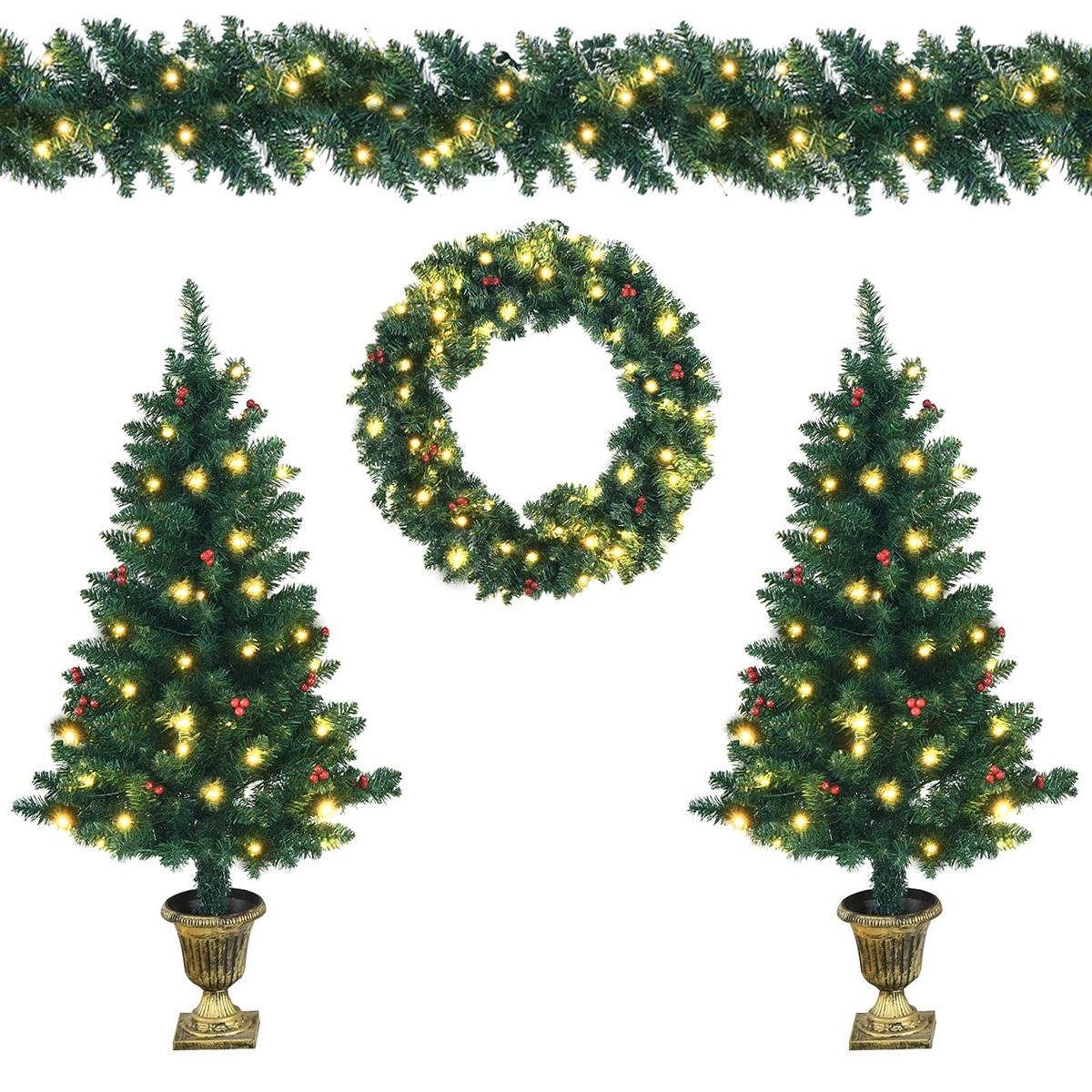 Lucktree Pre-lit Holiday Christmas 4-Piece Set, Christmas Garland - LucktreeUS