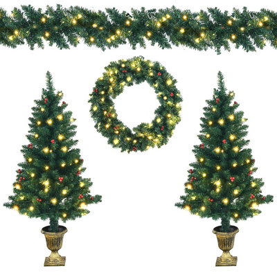 Lucktree Pre-lit Holiday Christmas 4-Piece Set, Christmas Garland - LucktreeUS
