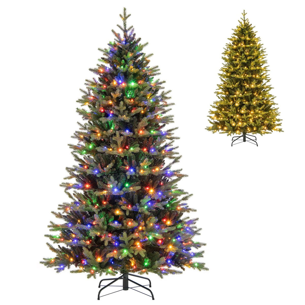 Lucktree 7ft Hinged Xmas Full Tree with 470 Warm White & Multicolored LED Lights