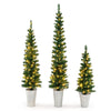 Lucktree 3' 4' 5' Pre-Lit Artificial Christmas Tree Set of 3, Slim Pencil Potted Xmas Tree with 423 Branch Tips, 230 Warm White LED Lights