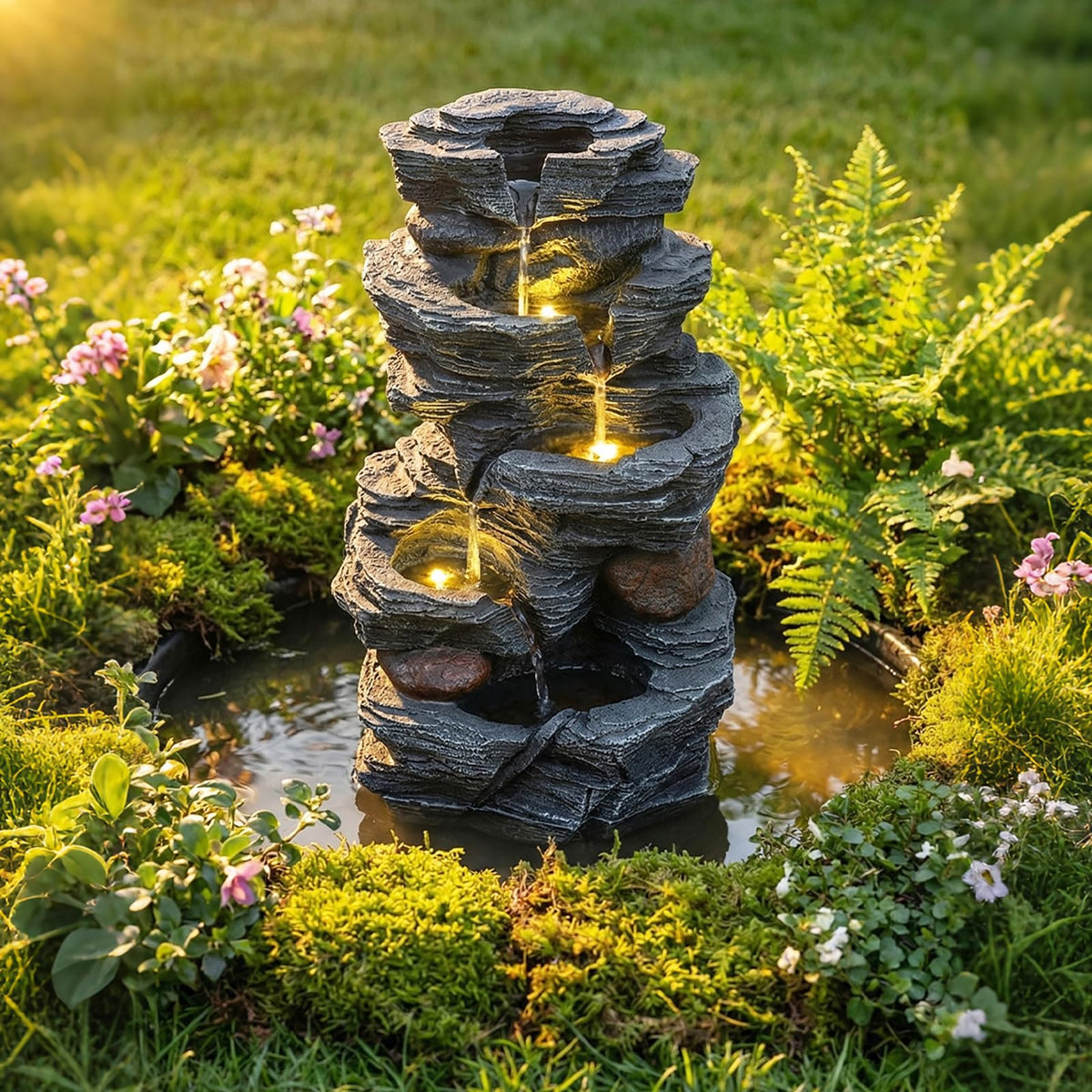 Lucktree 5-Tier Water Fountain Outdoor for Patio