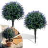 Lucktree 2 Pack Artificial Lavender Boxwood Topiary Ball Trees 27.5" Faux Floral Shrubs