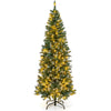 Lucktree 9ft Pre-Lit Artificial Pencil Christmas Tree, Hinged Slim Xmas Tree with 500 Warm-White LED Lights
