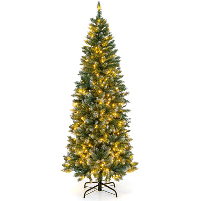 Lucktree 9ft Pre-Lit Artificial Pencil Christmas Tree, Hinged Slim Xmas Tree with 500 Warm-White LED Lights