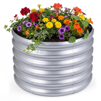 Lucktree Galvanized 2 x 2 x 1.5 FT Round Outdoor Planter Box with Open-Ended Base (1/2)