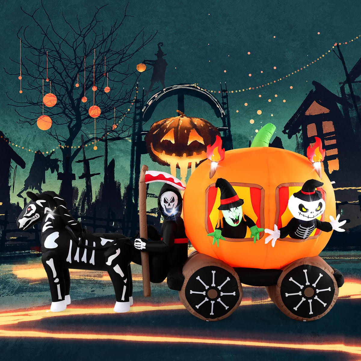 Lucktree 10.2 FT Long Halloween Inflatable Carriage