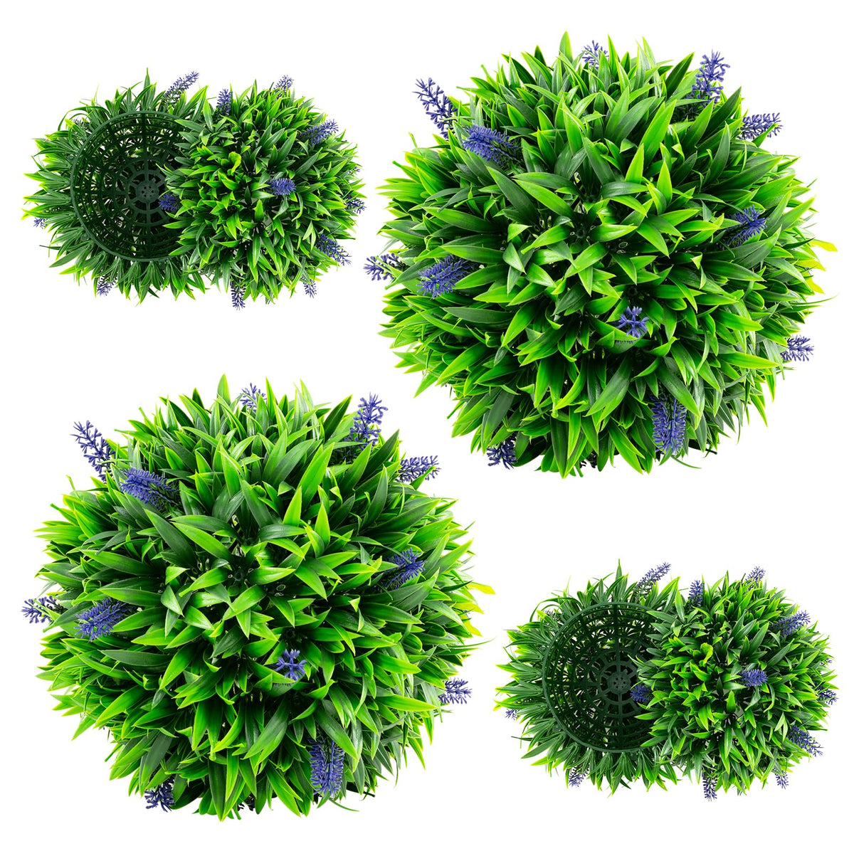 Lucktree 12 Inch Artificial Lavender Topiary Balls Set of 2, Outdoor Faux Greenery Balls with Flowers