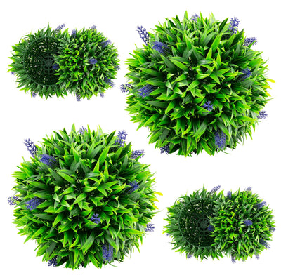Lucktree 12 Inch Artificial Lavender Topiary Balls Set of 2, Outdoor Faux Greenery Balls with Flowers