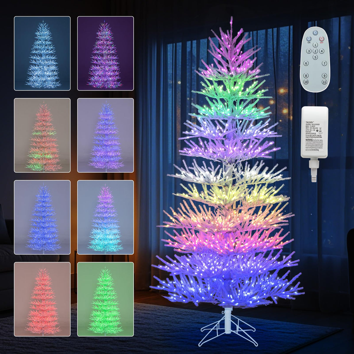 Lucktree 7ft Pre-Lit Artificial Christmas Tree with 923 Multicolored LED RGB Lights