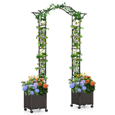 Lucktree 8.2 FT Garden Arch Trellis w/ 2 Self-Watering Planter Boxes
