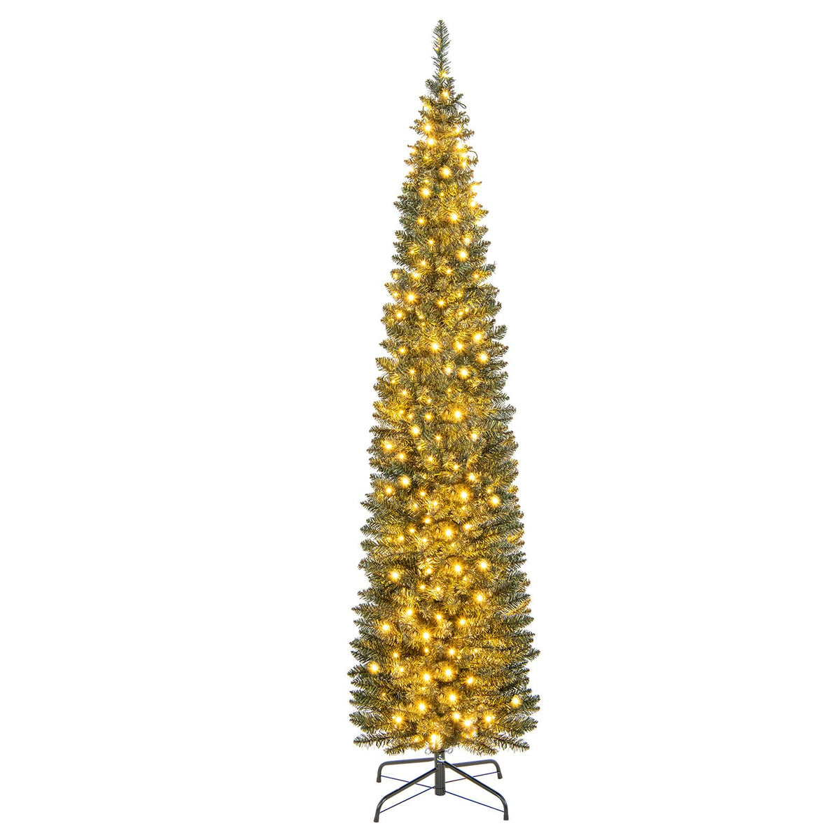 Lucktree 5ft Pre-Lit Pencil Christmas Tree, Artificial Slim Xmas Tree with 150 Warm-White LED Lights