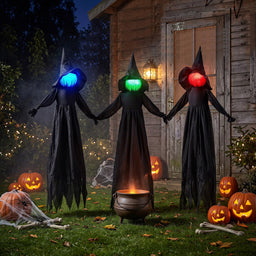 9.3 FT Outdoor Halloween Decoration Light Up Witch Stakes Set of 3
