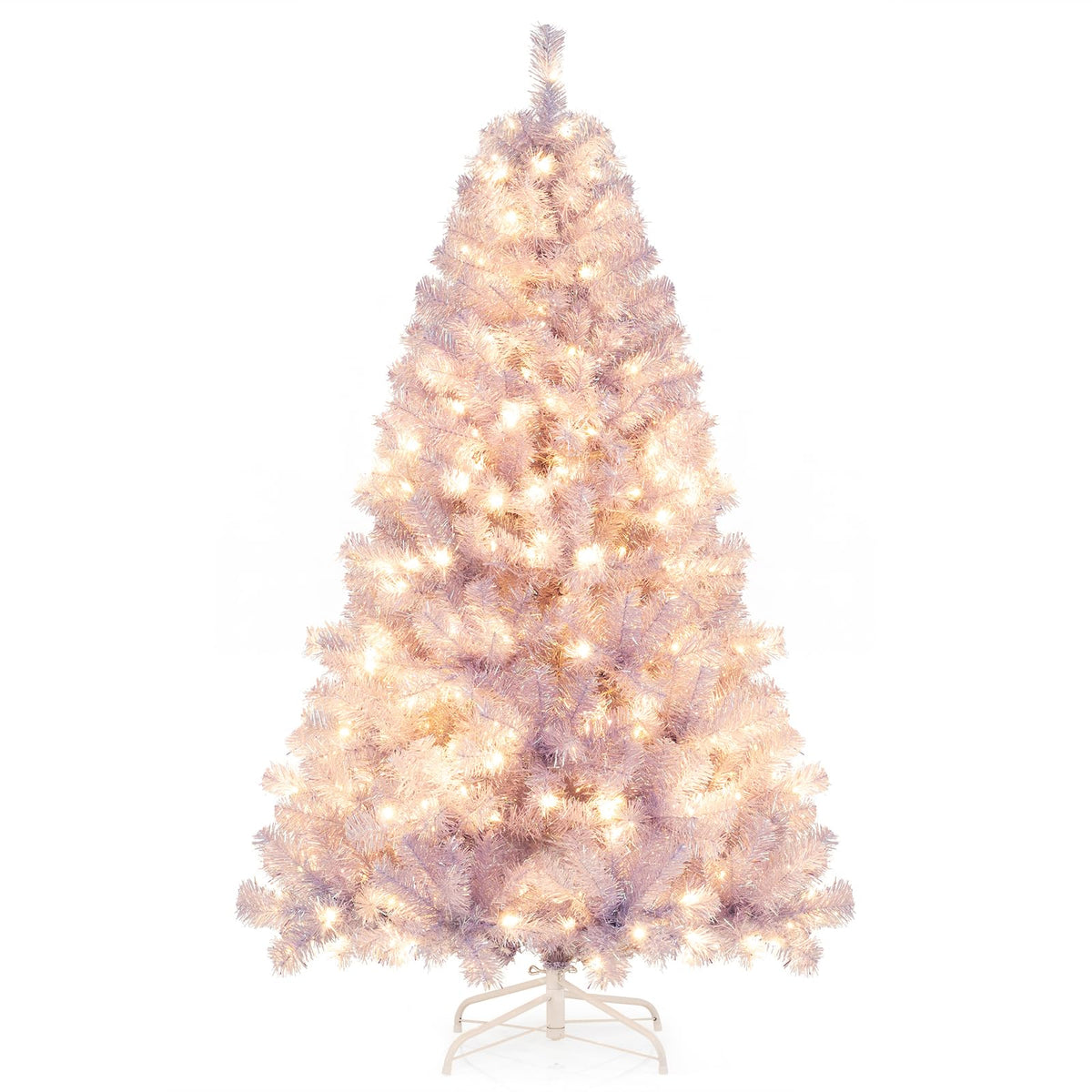 Lucktree 6FT / 7.5FT Pre-Lit Tinsel Christmas Tree with Warm White LED Lights