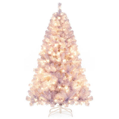 Lucktree 6FT / 7.5FT Pre-Lit Tinsel Christmas Tree with Warm White LED Lights