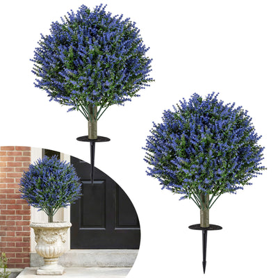 Lucktree Set of 2 Artificial Lavender Topiary Ball Trees | Sun-Proof Indoor Outdoor Fake Evergreen Plants