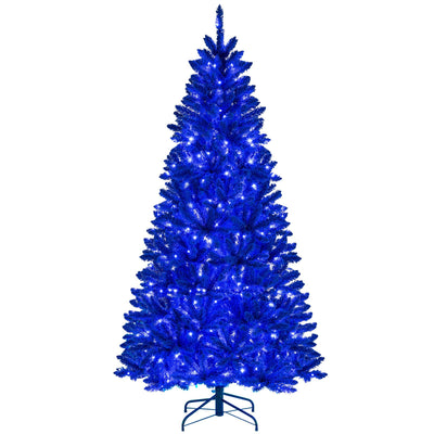 Lucktree 7 FT Pre-Lit Royal Blue Snow Flocked Christmas Tree with 340 LED Lights