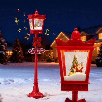 Lucktree 8 ft Musical Christmas Streetlight w/Warm White LED Lights Snowy Effects Santa Scene