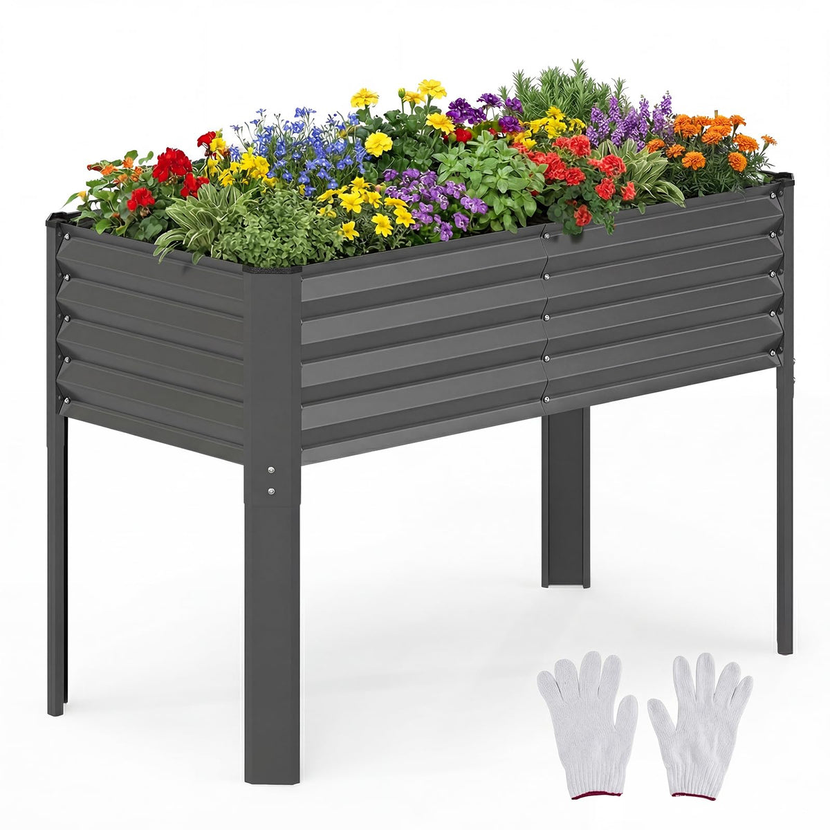 Lucktree Galvanized Raised Garden Bed with Legs Set 1/2 46"x24"x31" Metal Elevated Planter Box