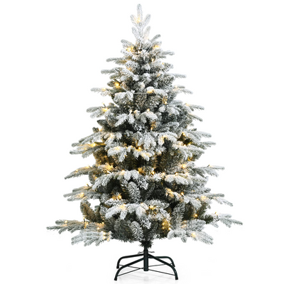 Lucktree 4.5ft / 6ft / 7ft Pre-lit Snow Flocked Christmas Tree, Premium Hinged Artificial Pine Tree w/ 120 LED Lights & 757 PE & PVC Branch Tips - LucktreeUS