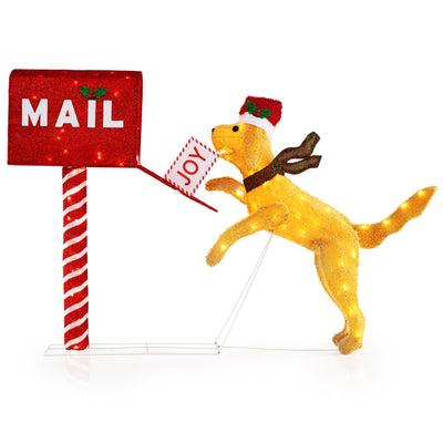 Lucktree 3.5 FT Lighted Dachshund Climbing Mailbox, Pre-Lit Christmas Holiday Decoration