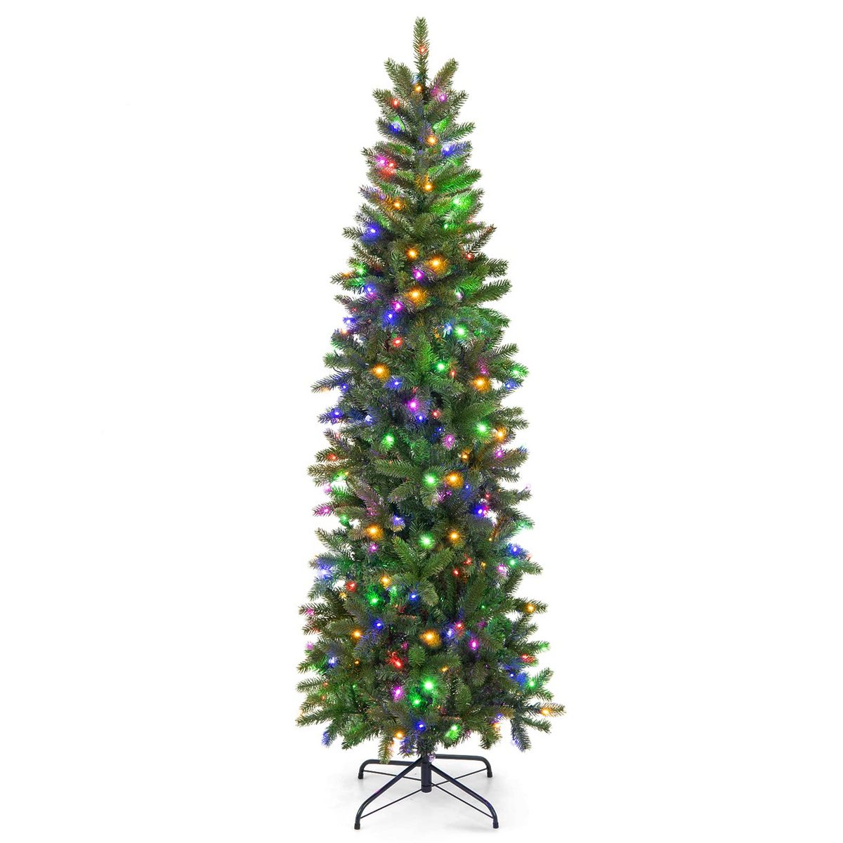 Lucktree 6ft / 7ft Pre-Lit Pencil Christmas Tree, Hinged Artificial Slim Tree with 648 PVC PE Branch Tips - LucktreeUS
