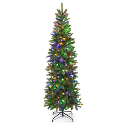 Lucktree 6ft / 7ft Pre-Lit Pencil Christmas Tree, Hinged Artificial Slim Tree with 648 PVC PE Branch Tips - LucktreeUS