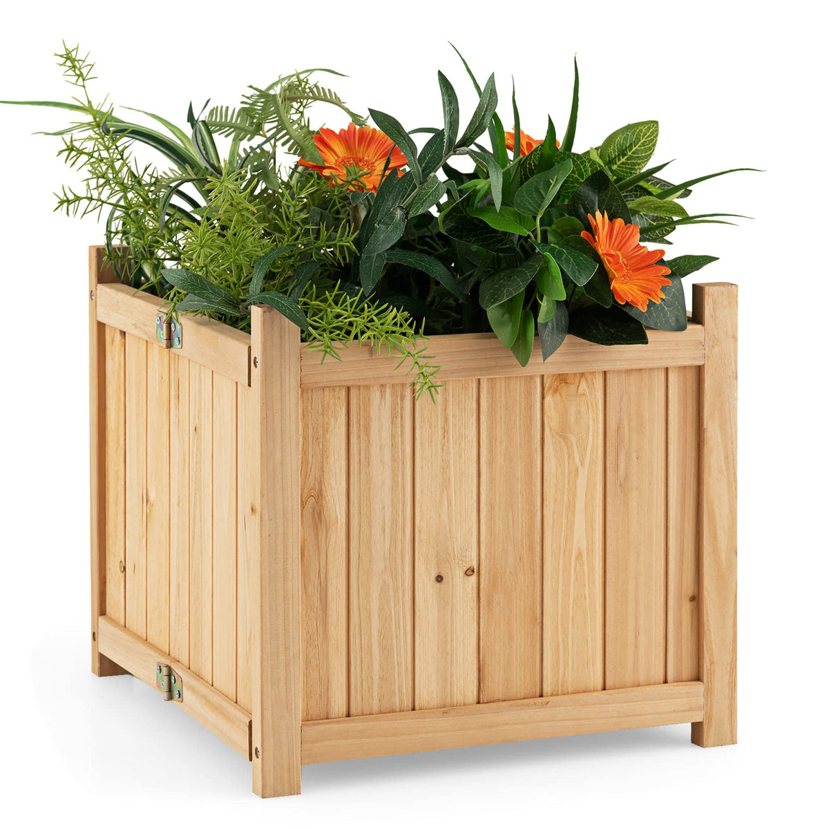Lucktree 15” Planter Raised Garden Bed - Wooden Planting Box, Outdoor Folding Square Planter