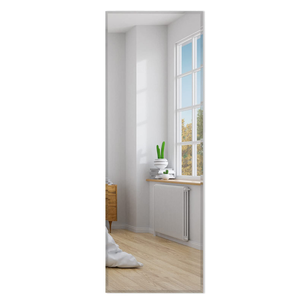 Lucktree Full Length Mirror Wall Mounted , 43 x 15 Inch Rectangle Frameless Mirror w/Beveled Edge, Wall Dressing Mirror