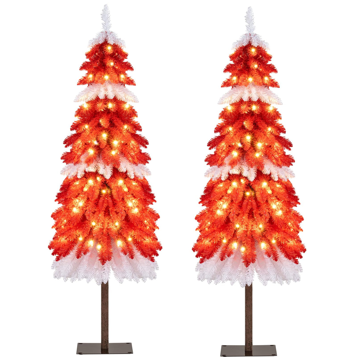 5 FT Artificial Christmas Tree Pre-lit Xmas Trees with 301 Red and White Branch Tips