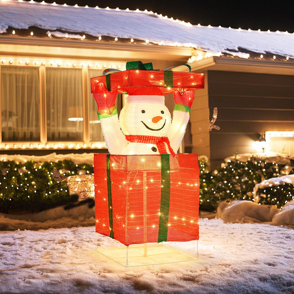 Lucktree Lighted Snowman in Gift Box Christmas Decoration