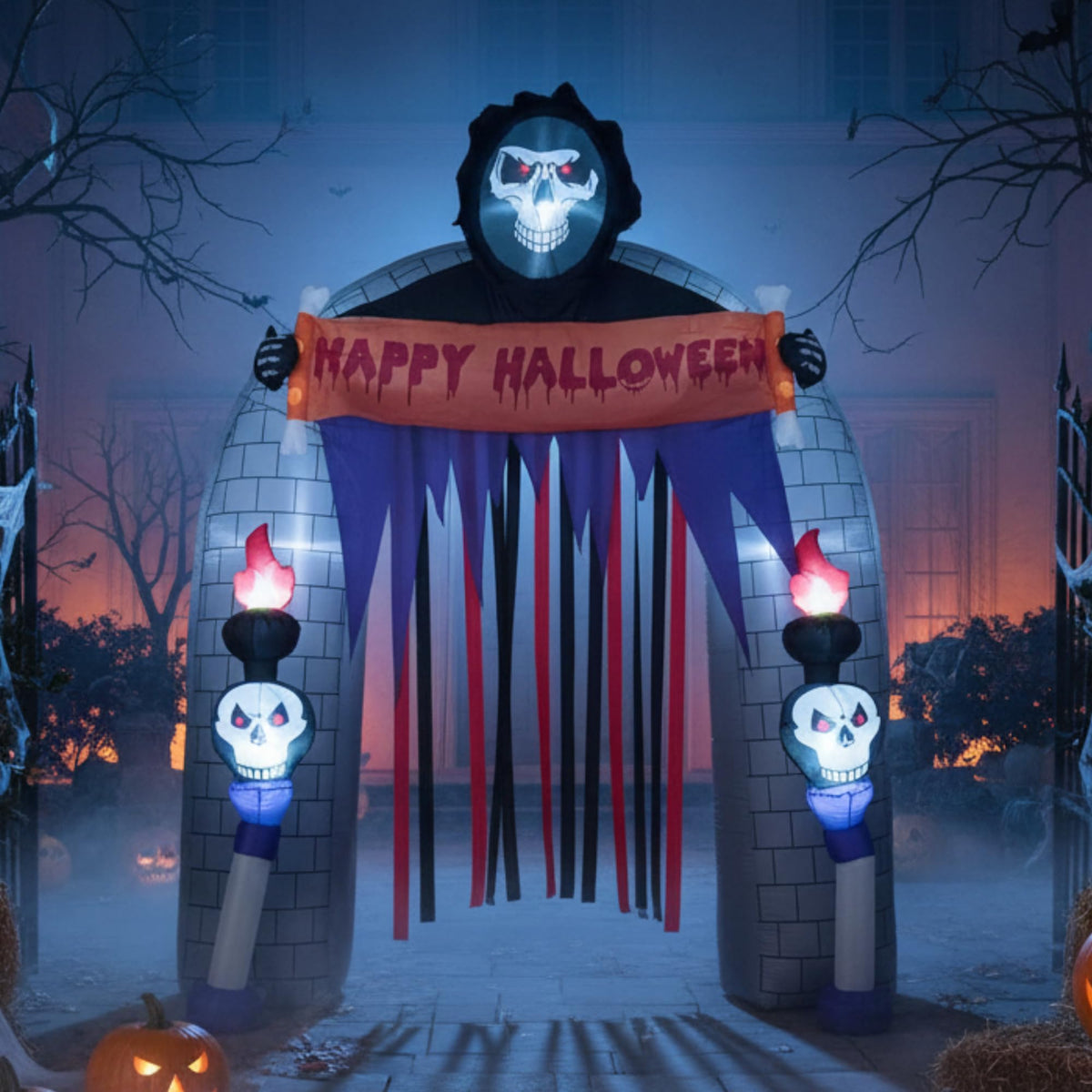 Lucktree 8.5 FT Halloween Inflatable Grim Reaper Archway with 2 Candles