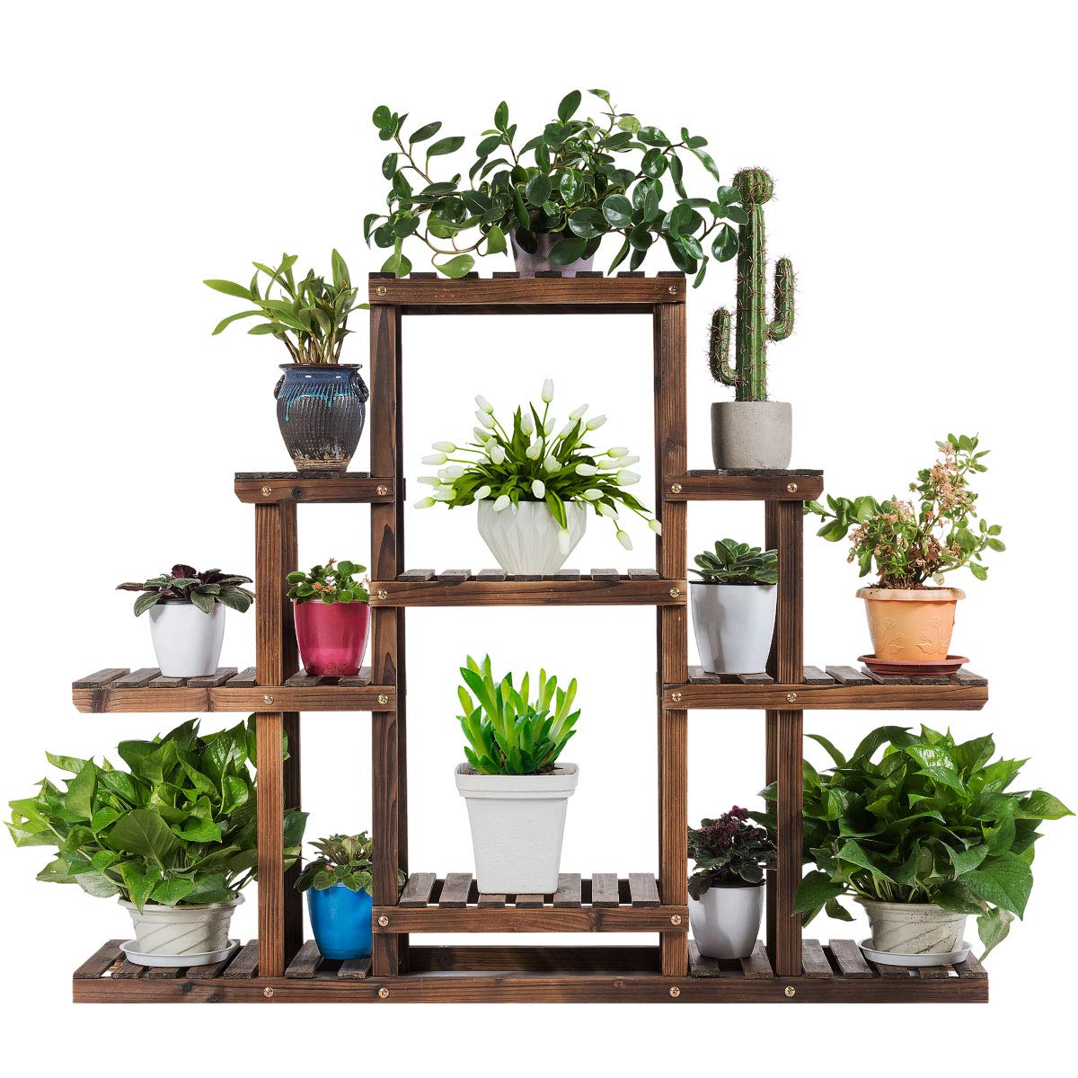 Lucktree Flower Rack Wood Plant Stand Wood Shelves Bonsai Display Shelf