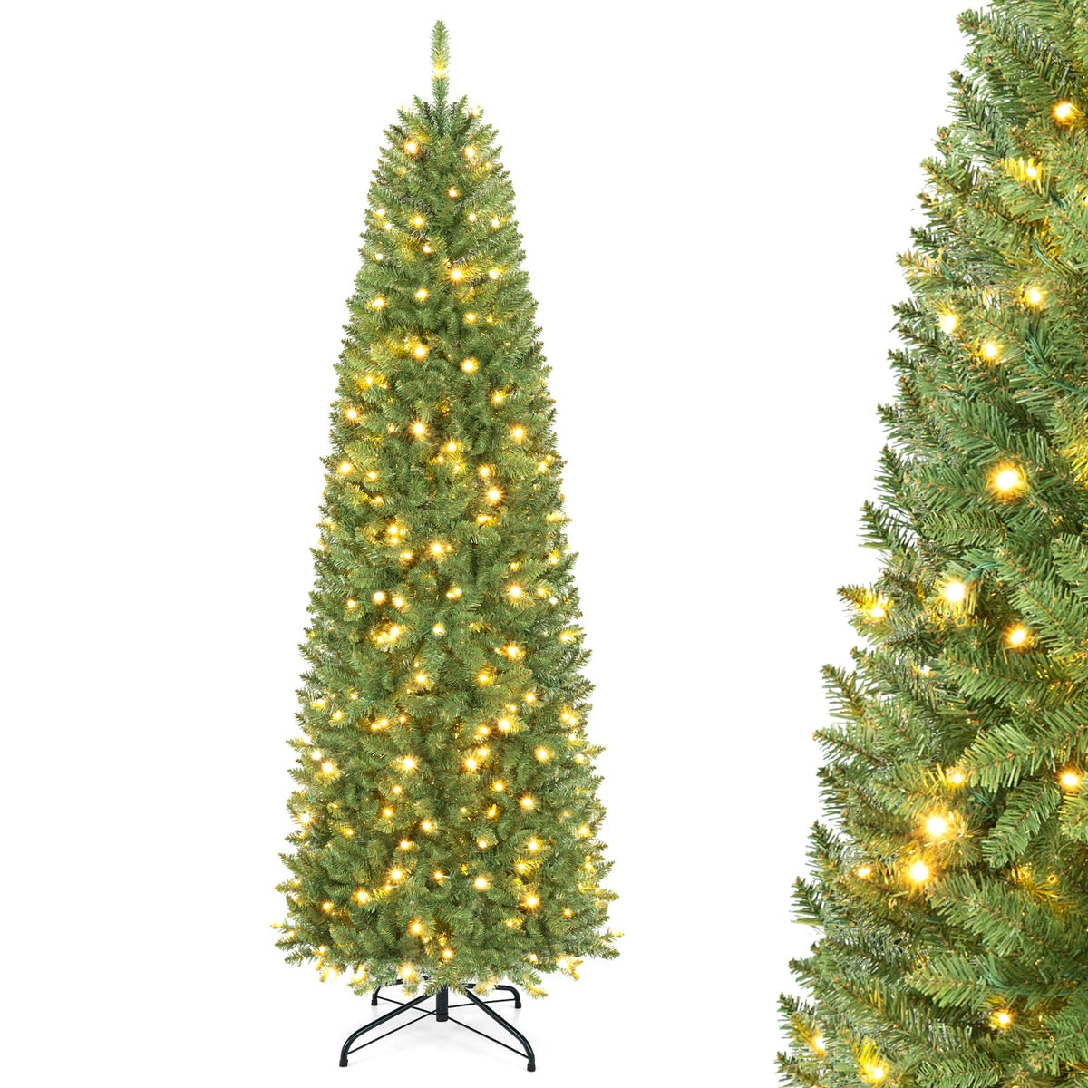 5/6/7 FT Pre-lit Pencil Christmas Tree, Artificial Slim Xmas Tree
