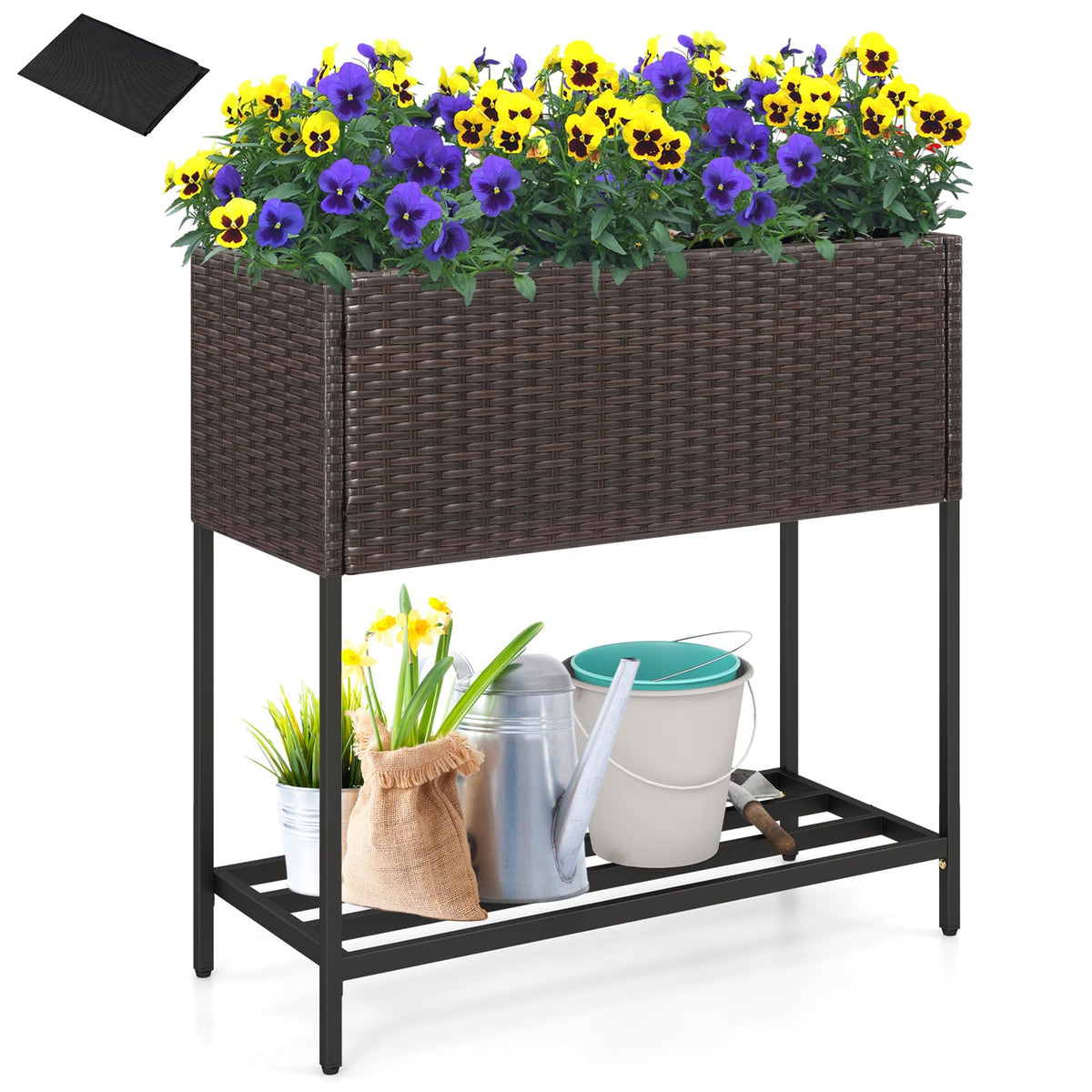 Lucktree Raised Garden Bed with Legs, Rattan Elevated Planter Box w/Storage Shelf