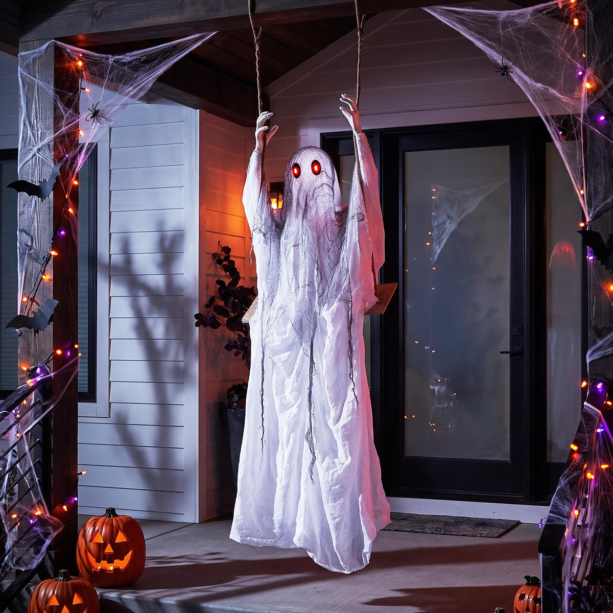 Lucktree 6.6 FT Halloween Animated Swing Ghost with Light up Eyes