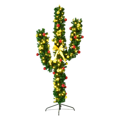 Lucktree Pre-Lit Artificial Cactus Christmas Tree with LED Lights and Ball Ornaments - LucktreeUS