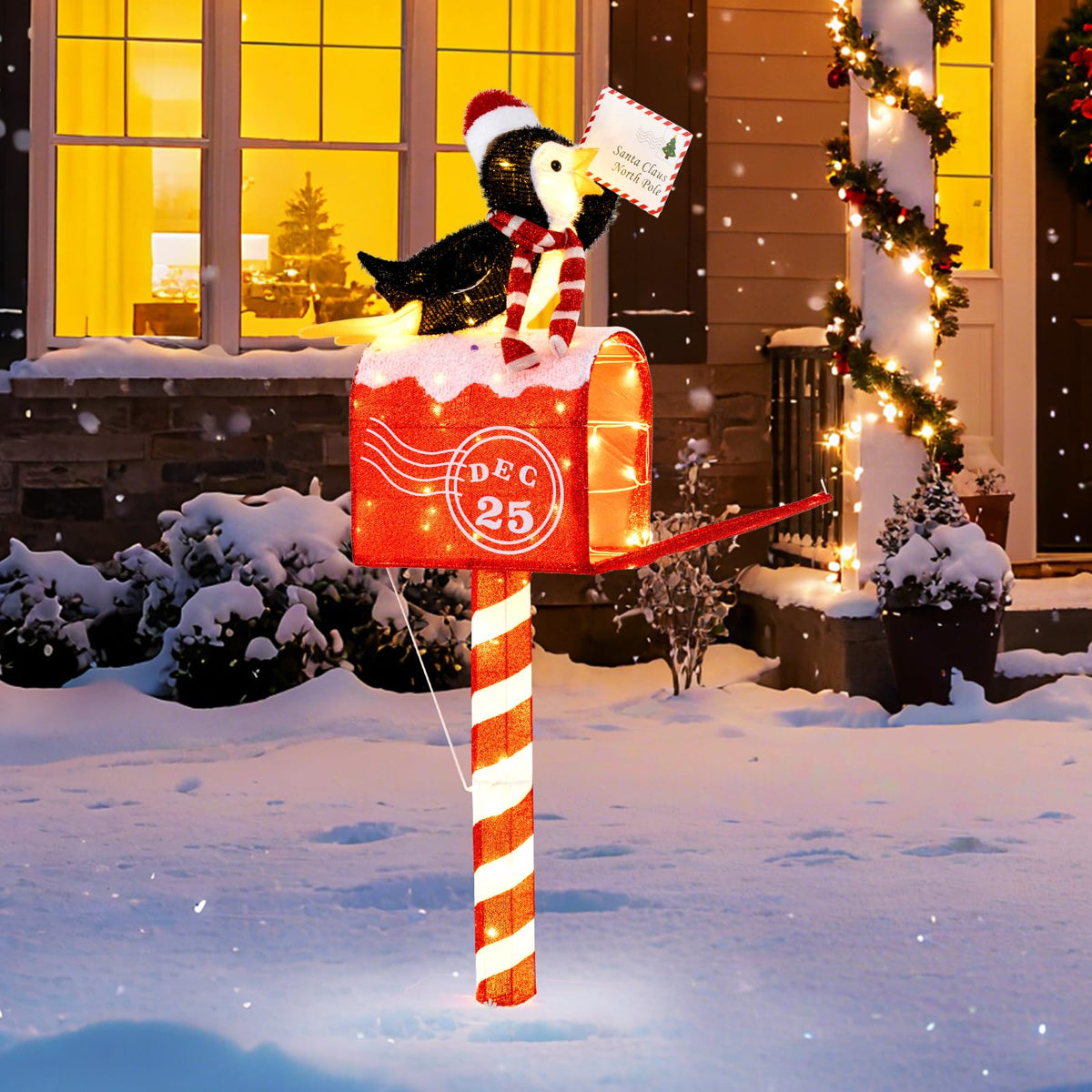 Lucktree 4.8 FT Christmas Lighted Penguin on Mailbox