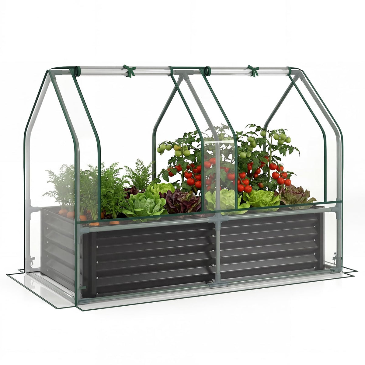 Lucktree 4x2x3 FT Galvanized Raised Garden Bed with Greenhouse Cover