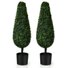 Lucktree 3ft Artificial Boxwood Tower Topiary Trees, 2 Pack Faux Decorative Plants in Cement-Filled Plastic Pot - LucktreeUS