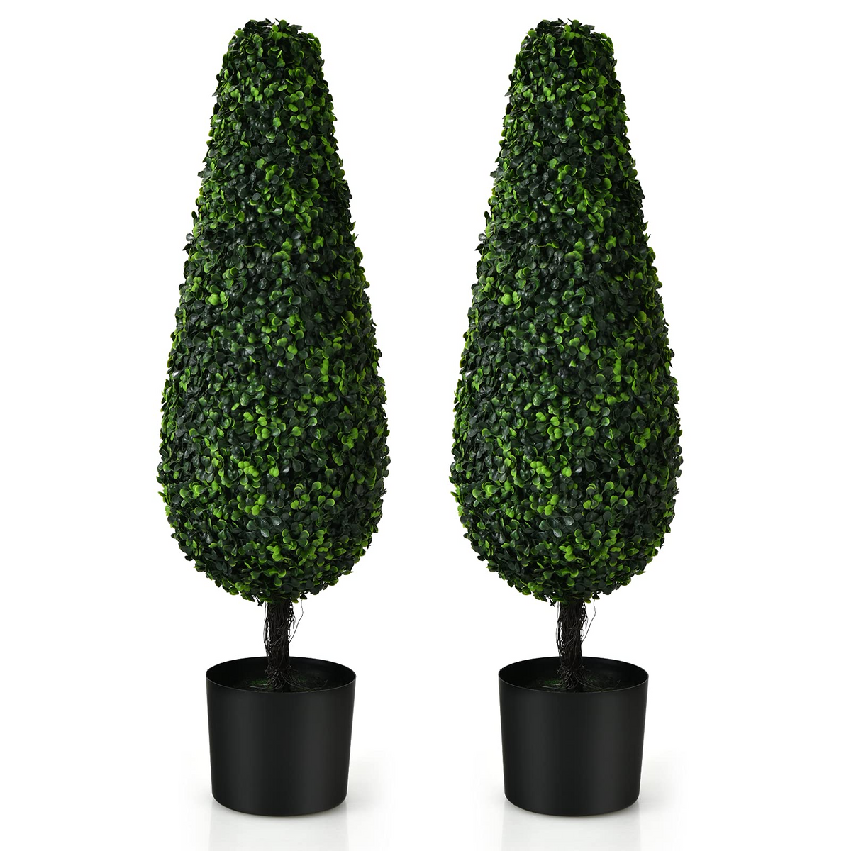 Lucktree 3ft Artificial Boxwood Tower Topiary Trees, 2 Pack Faux Decorative Plants in Cement-Filled Plastic Pot - LucktreeUS