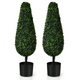 Lucktree 3ft Artificial Boxwood Tower Topiary Trees, 2 Pack Faux Decorative Plants in Cement-Filled Plastic Pot - LucktreeUS