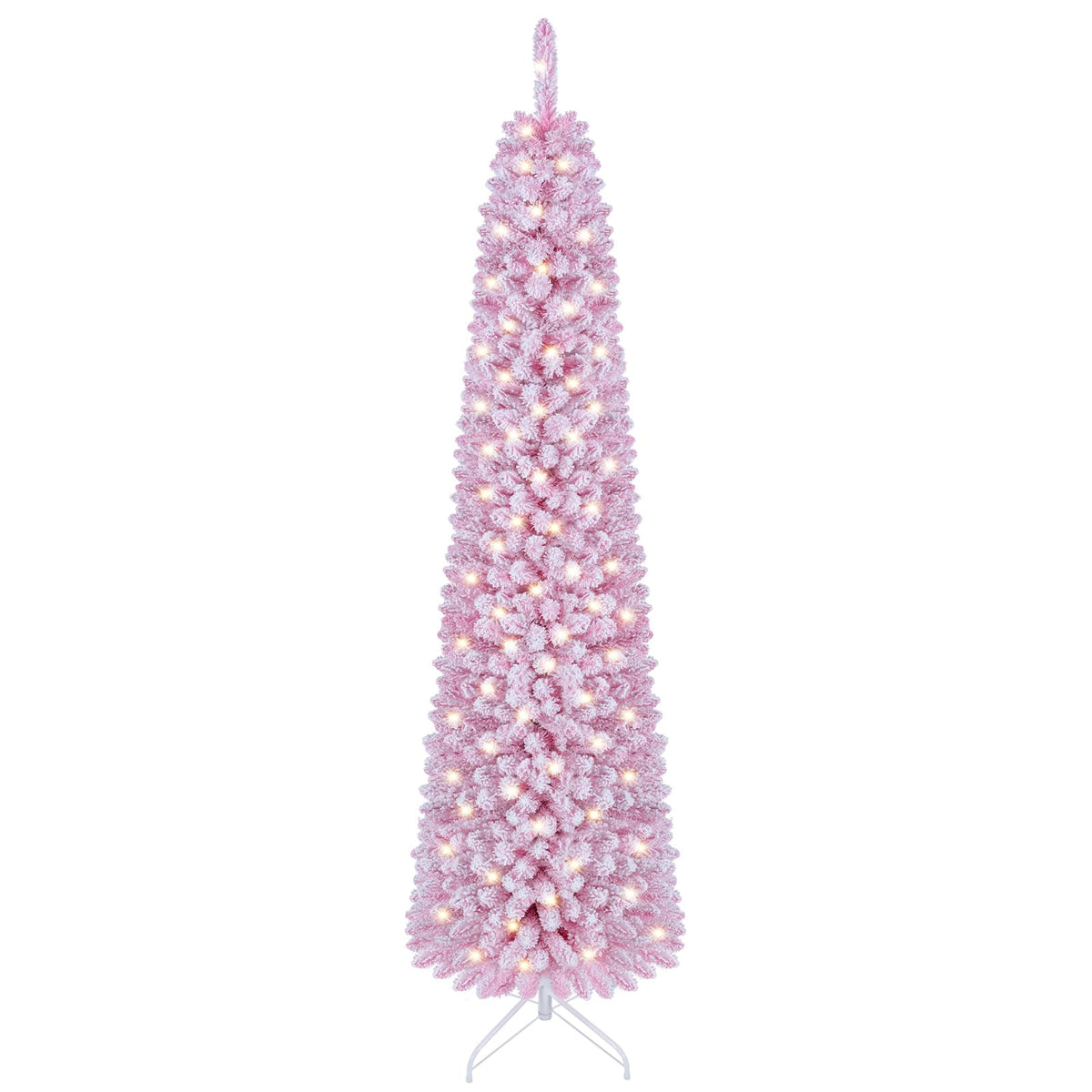 6 FT Pink Flocked Pre-Lit Pencil Christmas Tree with 392 Branch Tips