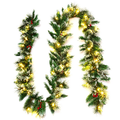 Lucktree 9FT Pre-lit Christmas Garland, Artificial Christmas Pine Rattan w/Timer - LucktreeUS
