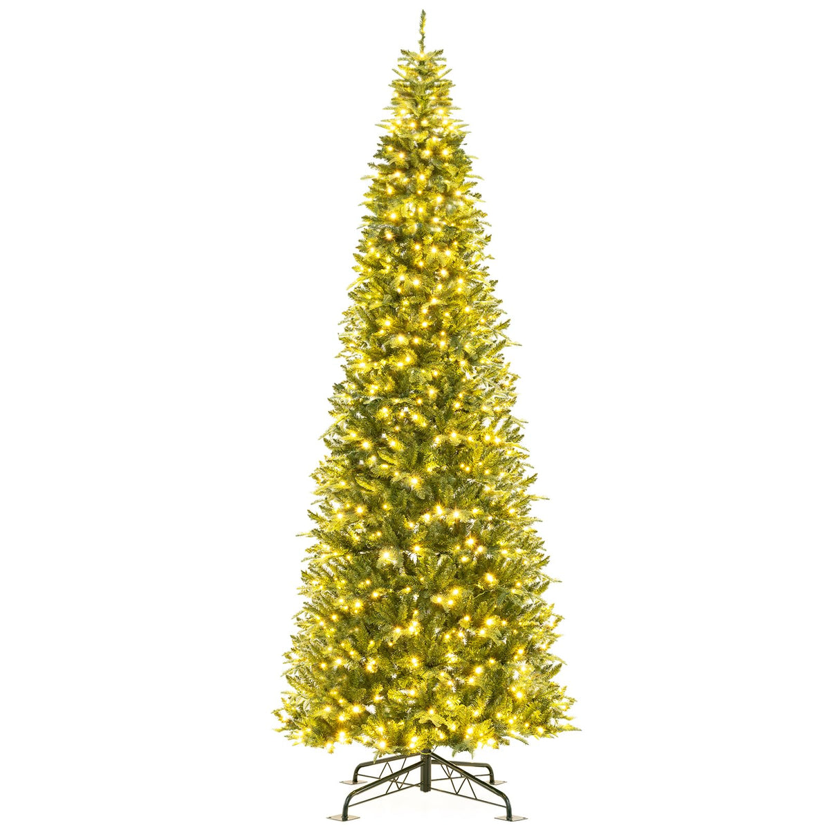 Lucktree 12 FT Tall Pre-Lit Hinged Xmas Tree with Quick Power Connector