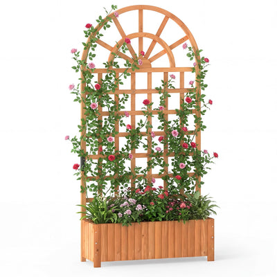 Lucktree Wooden Raised Garden Bed with Trellis 71" Outdoor Planter Box Privacy Screen